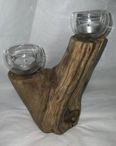 Tree Wood Candle Holder Tea Light Votive Home Decor Rustic Nature 7” - £39.56 GBP