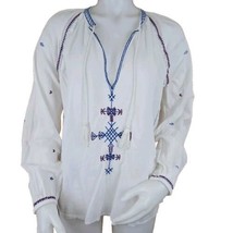 Sunday Best Boho Top Womens M Embroidered Cotton Peasant Blouse Sheer Tasseled - £19.39 GBP
