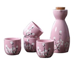5 Pcs Ceramic Japanese Sake Set Traditional 1 Tokkuri Bottle &amp; 4 Ochoko Cups [K] - £37.46 GBP