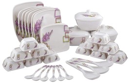 Melamine Dinner Set - 40 Pieces, White &amp; Purple - £91.65 GBP