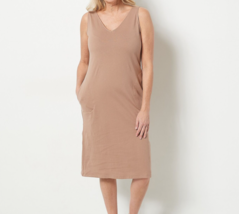 AnyBody Organic Cotton Sleeveless V-Neck Dress Almond, Large - £14.01 GBP