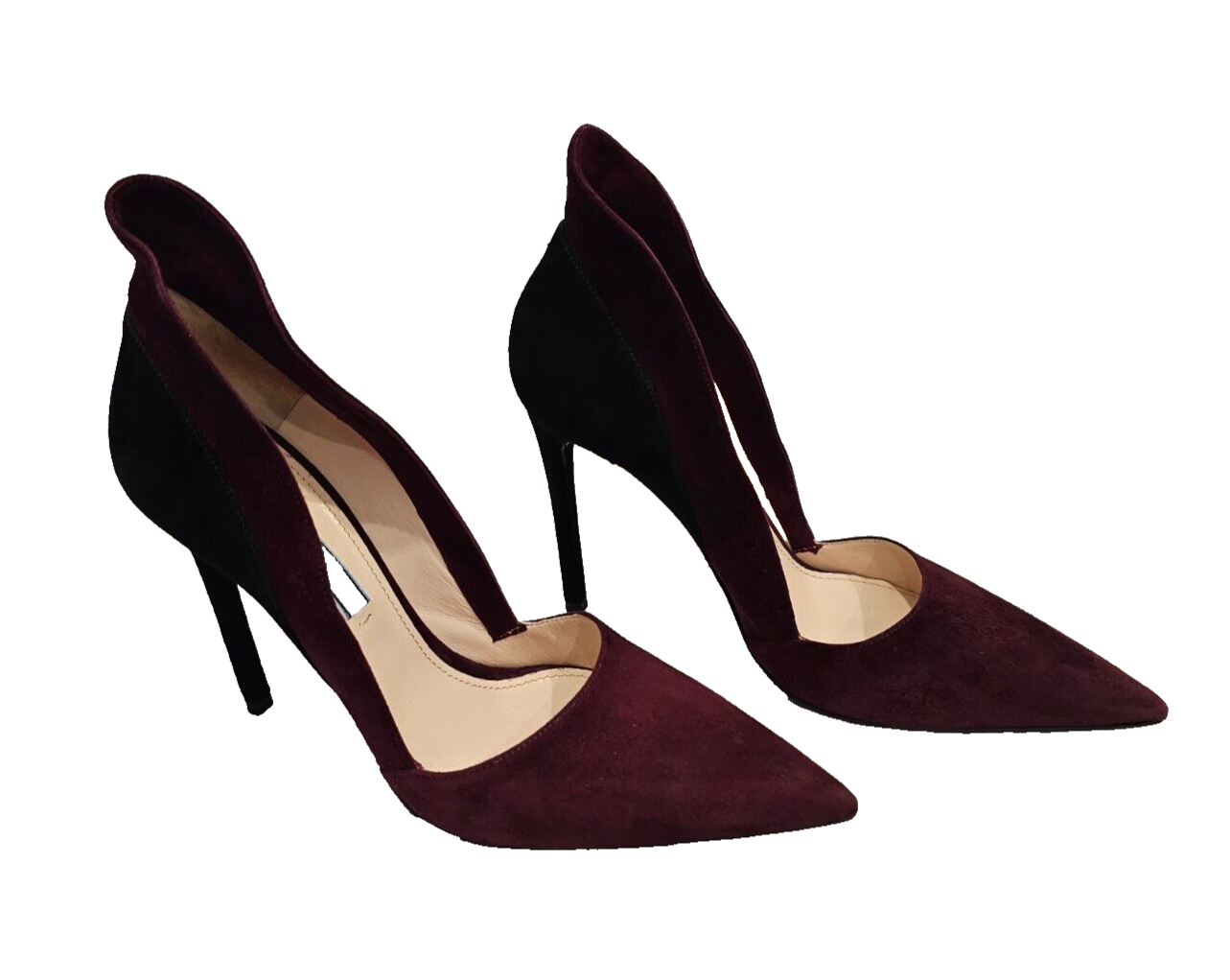 PRADA Black and Burgundy Colorblock Suede Stiletto Pumps - Size 37 - $180.00