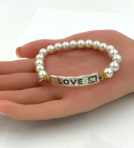 LOVE Inspirational Pearl Stretch Bangle Bracelet - £10.38 GBP