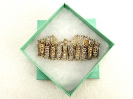 Silver &amp; Gold Tone Bracelet, Filigree Half-Cylinders, Vintage Jewelry #J... - £19.54 GBP