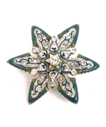 Vintage Monet Signed Edelweiss Snowflake Star Silver Rhinestone Blue 1.75&quot; - £20.54 GBP