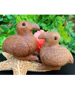 2 Wooden Birds Hand Carved Wood Pair Figurine Sculpture Small Folk Art - £15.94 GBP