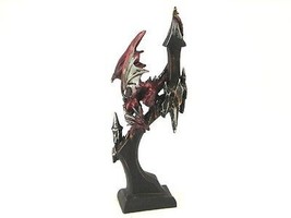 Metallic Red Dragon Guarding Castle Figurine 10&quot;  - £19.72 GBP