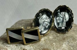 VTG Mens Jewelry Goldtone Anson MOP Square Style &amp; Reverse Egyptian Cufflinks - £27.93 GBP