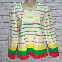 Vintage 1970&#39;s 3/4 Sleeve Knit Top Blouse Size M Jack Winter Bright Stripe  - £19.74 GBP