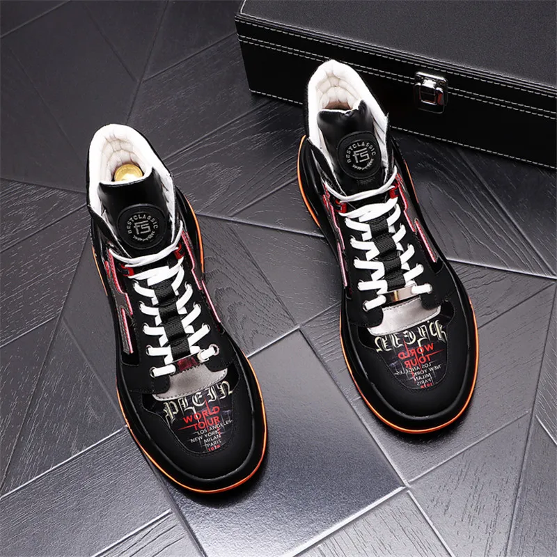 New Style Fashion Men Clic Graffiti  Up  High Top Autumn Prom Wedding Shoes   Sp - £214.97 GBP