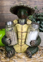 Ebros Slow Seasons Camping Turtle With Wicker Hat Salt And Pepper Shakers 7&quot;H - £22.10 GBP