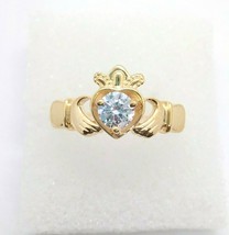 14K Yellow Gold Plated 1/3CT Solitaire Simulated Diamond Claddagh Promise Ring - £131.40 GBP