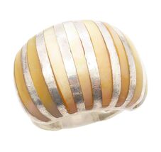 925 Sterling Silver Vintage Ring Mother Of Pearl Inlay Dome Band Sz 4.5 ... - $93.23