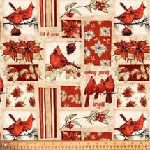 Holiday Gem by Janelle Penner Christmas Fabric Cardinals 100% Cotton 1/2 yd 44&quot; - £8.16 GBP