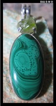 MALACHITE PENDANT in STERLING Silver with Natural PERIDOT - FREE SHIPPING - £95.70 GBP