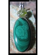 MALACHITE PENDANT in STERLING Silver with Natural PERIDOT - FREE SHIPPING - £95.90 GBP