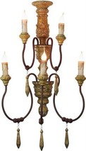 Sconce Light Wall 5-Arm Wood Oxidized Metal Antique Gold Distressed Rust Set 2 - £715.04 GBP