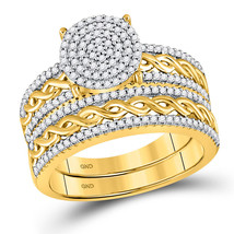 10kt Yellow Gold His Hers Round Diamond Cluster Matching Bridal Wedding Ring Set - £885.21 GBP