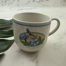 Papel Vintage 90s Columbines Floral Coffee Mug White Blue Cup Cottagecore - $18.80