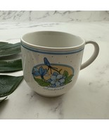 Papel Vintage 90s Columbines Floral Coffee Mug White Blue Cup Cottagecore - $25.71 CAD