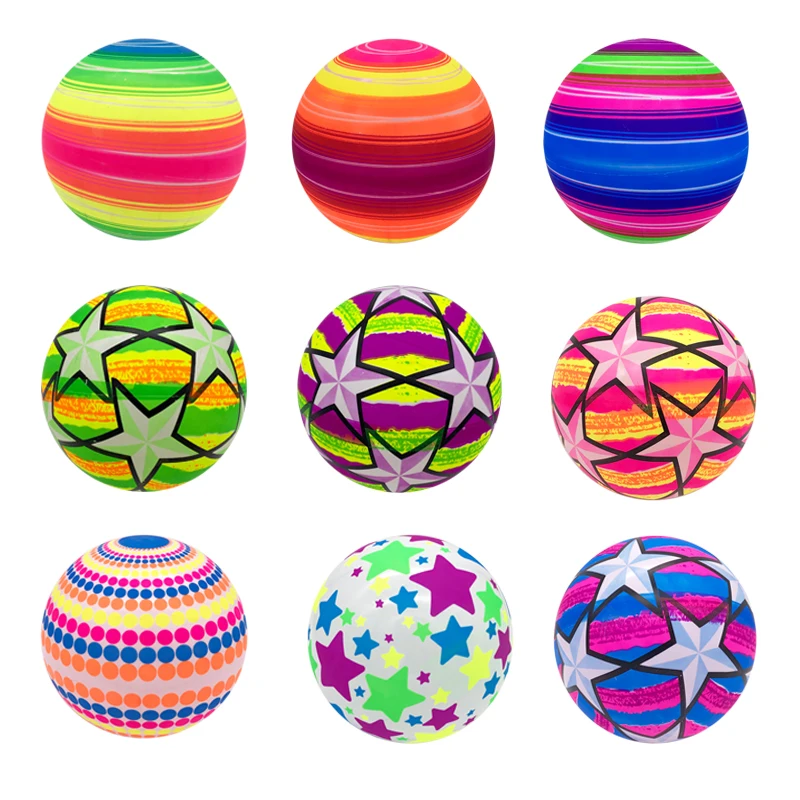 9“ Rainbow Color Star Pattern Inflatable Toy Ball Indoor And Outdoor Sports - £7.51 GBP+