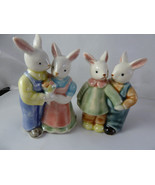 Vtg Anthropomorphic Rabbit Bunny Porcelain Figurines by Sherrie hand pai... - $194.34 MXN