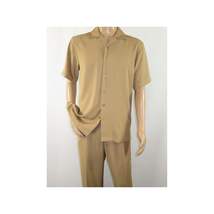 Mens INSERCH 2pc Walking Leisure Suit Shirt Pants Set Short Sleeves 9356 Khaki image 6