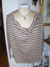 Love By Design Cowl Draped Neck Womens Top Long Sleeve Striped Tan Black... - $14.99