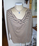 Love By Design Cowl Draped Neck Womens Top Long Sleeve Striped Tan Black... - £11.98 GBP