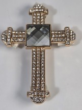 Cross 4-Prong Brooch 3" Gold plated with CZ - $14.99