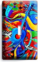 Colorful Guitar Saxofone Jaz Music Abstract Single Light Switch Wall Plate Cover - £8.05 GBP