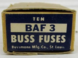 BUSS FUSES BAF3 (BOX OF 10) P/N: 107610 FAST ACTING FUSE - £46.05 GBP