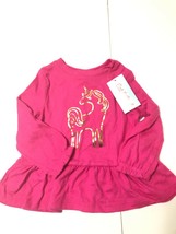 Cat &amp; Jack Toddler Girls 18MO Unicorn Long Sleeve Tee Dark Pink Gold - £9.50 GBP