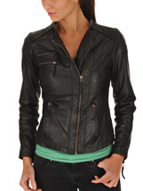 Women&#39;s Black Slim Fit Biker Style Real Leather Jacket - FT - $99.99