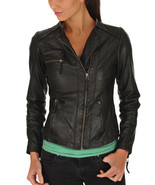 Women&#39;s Black Slim Fit Biker Style Real Leather Jacket - FT - £79.91 GBP