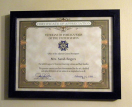 Certificate of Appreciation Veterans of Foreign Wars Signed by John J Se... - £15.73 GBP