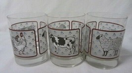 Vintage Libbey Juice Tumbler Drinking Glasses Farm Cow Chicken Lamb Set Of 3 - £12.21 GBP