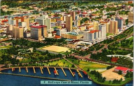 FLORIDA Bird&#39;s Eye View Miami Fl. Linen Aerial City Beach Vacation Postcard K40 - £7.33 GBP