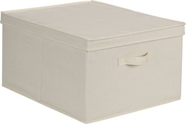 Household Essentials 115 Jumbo Storage Box In Natural Beige Canvas With Lid And - $35.92
