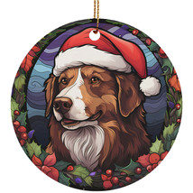 Australian Shepherd Dog Santa Hat Stained Glass Colorful Christmas Ornam... - $14.80