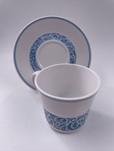 Noritake Progression Milburn #9025 Flat Cup &amp; Saucer Set Blue Band w/Scroll - £6.32 GBP