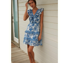 New Anthropologie Ro&#39;s Garden Dante Ruffle Dress $245 SMALL Blue RESORTW... - £113.78 GBP