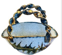 VTG Italian Saca Sesto Fiorentino Blue Sponge Porcelain Basket Made In I... - £27.10 GBP