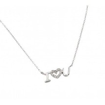 925 Sterling Silver Rhodium Plated Clear CZ &quot; I love You&quot; Pendant Necklace - £19.17 GBP