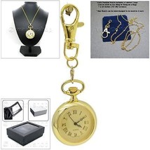 Gold Color Pocket Watch Women Pendant Watch with Key Ring and Necklace L61 - $19.49