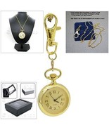Gold Color Pocket Watch Women Pendant Watch with Key Ring and Necklace L61 - $26.65 CAD