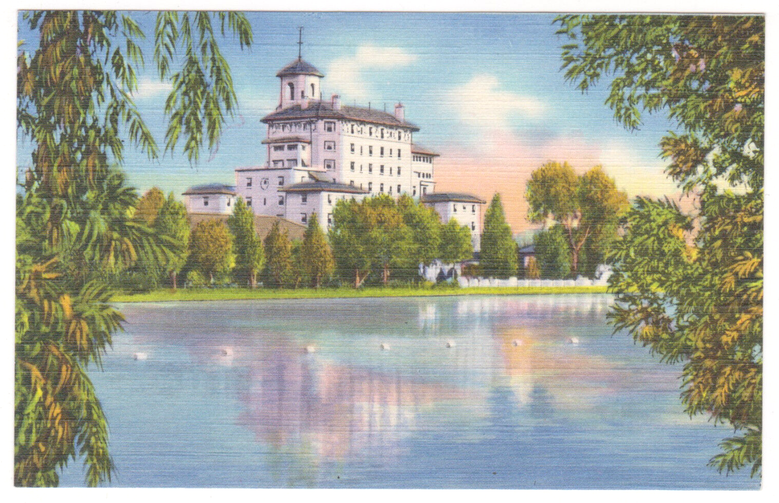 Primary image for Vtg Postcard-Vista of Broadmoor Hotel From the Lake-Pikes Peak Region-Linen-CO2