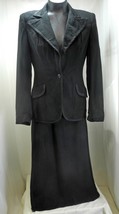 Vintage 1960s Black Wide Lapels Brocade Trim Lined Blazer Jacket &amp; Gored Skirt - £11.23 GBP