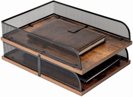 Black, 2 Vintage Wood And Metal Letter Trays, Desk Organizers, Paper Trays, And - £31.12 GBP