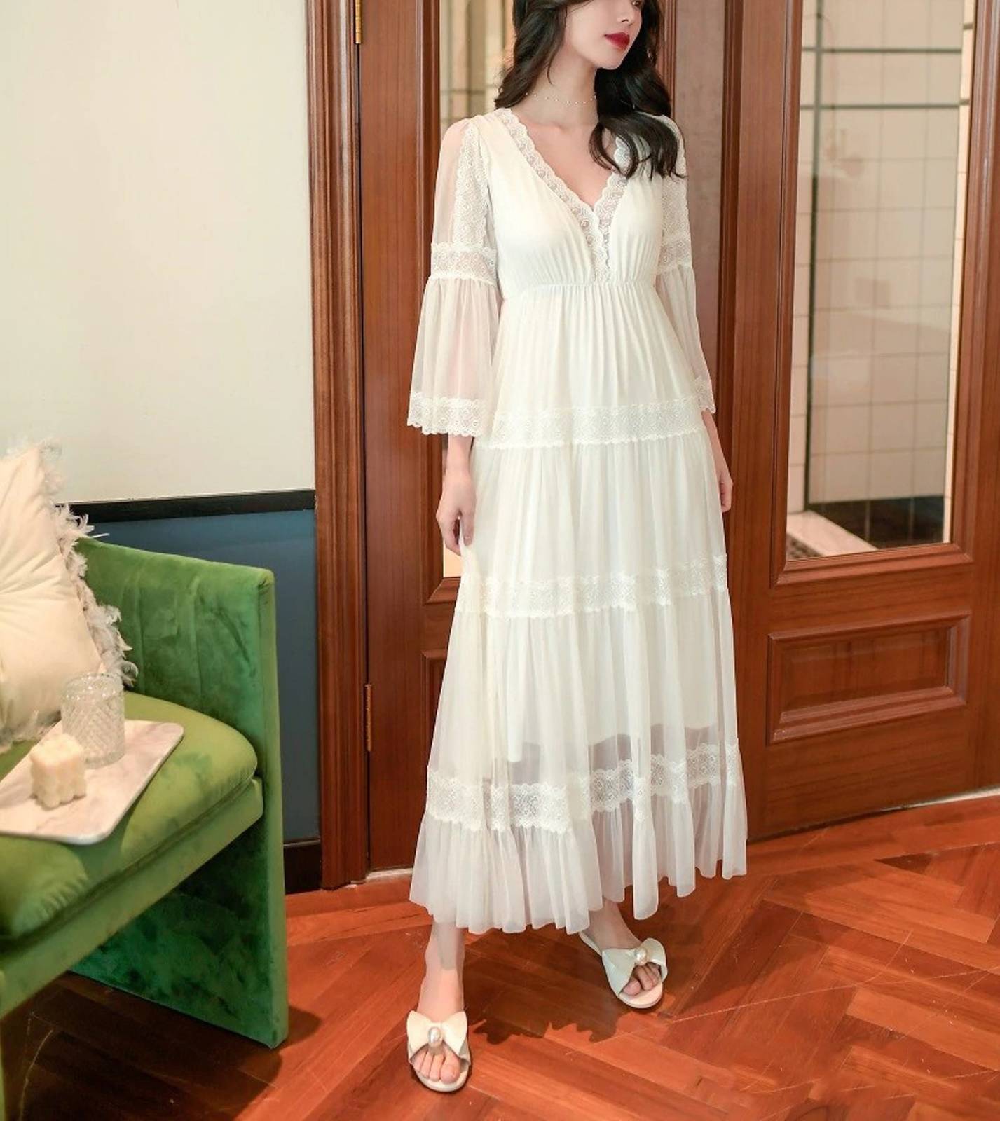 Vintage Victorian lace nightgown|Full Sleeve Edwardian nightgown| Plus Size clot